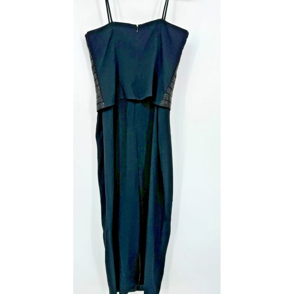 Dyamor Beaded‎ Black Midi Dress Y2K Luxe Minimalist Cocktail size 8